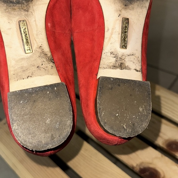 Louise et Cie Women‎ Flat Loafers Sz. 8.5 Round Toe Bow Red Suede - Picture 9 of 12